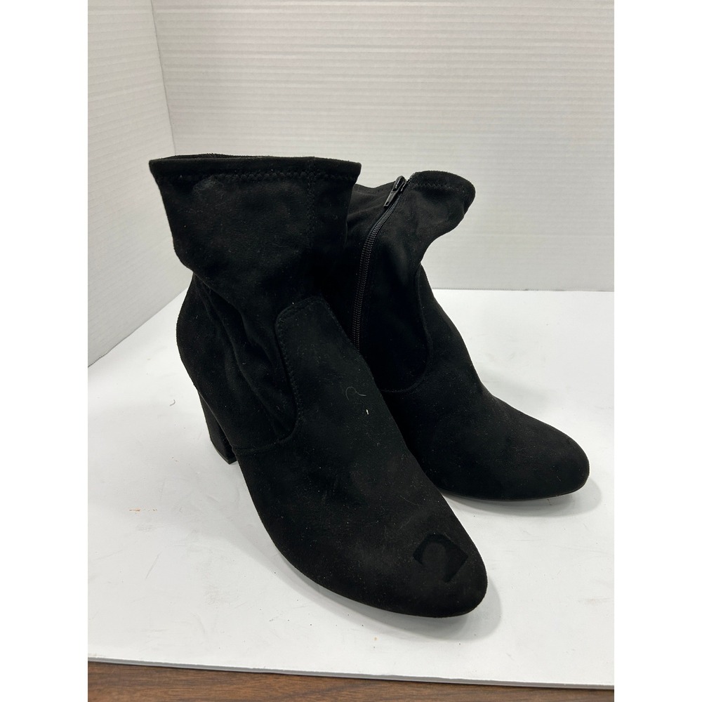 Candie's Faux Suede Ankle Boots 10 Black Block Heel‎ Slouchy Minimalist Goth Mod